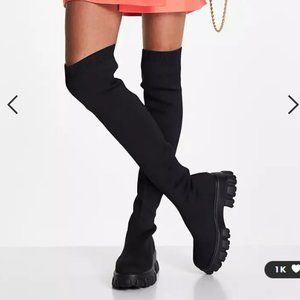 NWT Z Supply Public Desire Manifest Over the Knee black boots in black knit